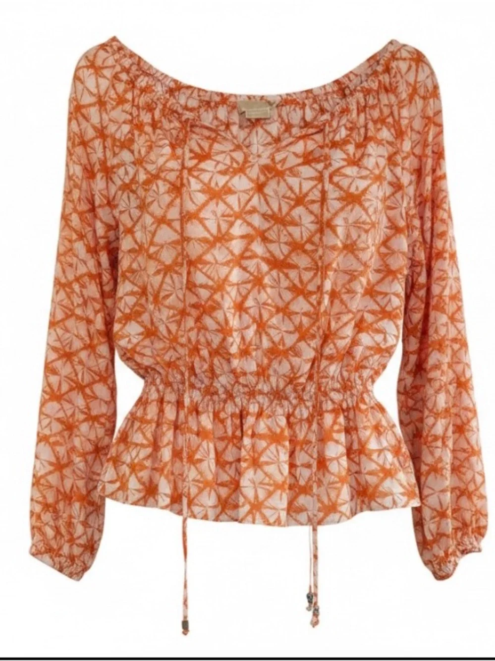 Michael Kors Orange and White Printed Peasant Blouse